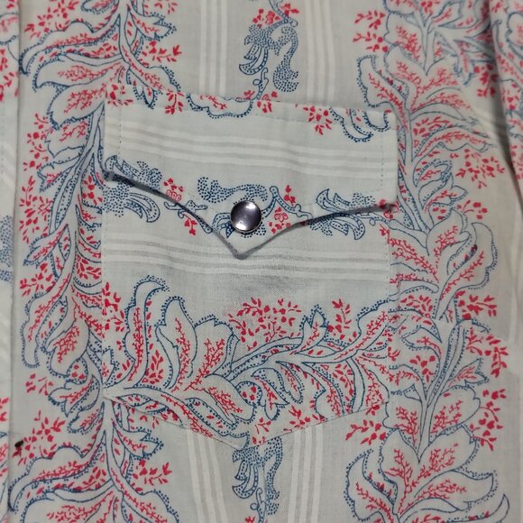 VINTAGE H Bar C Shirt Womens Long Tail Western Pearl Snap Paisley AOP - Picture 5 of 13
